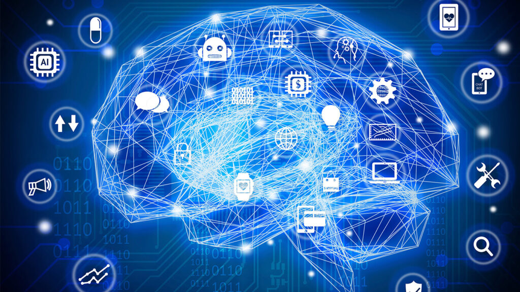 cérebro feito de dados representando a linguagem de programação Python e Machine Learning