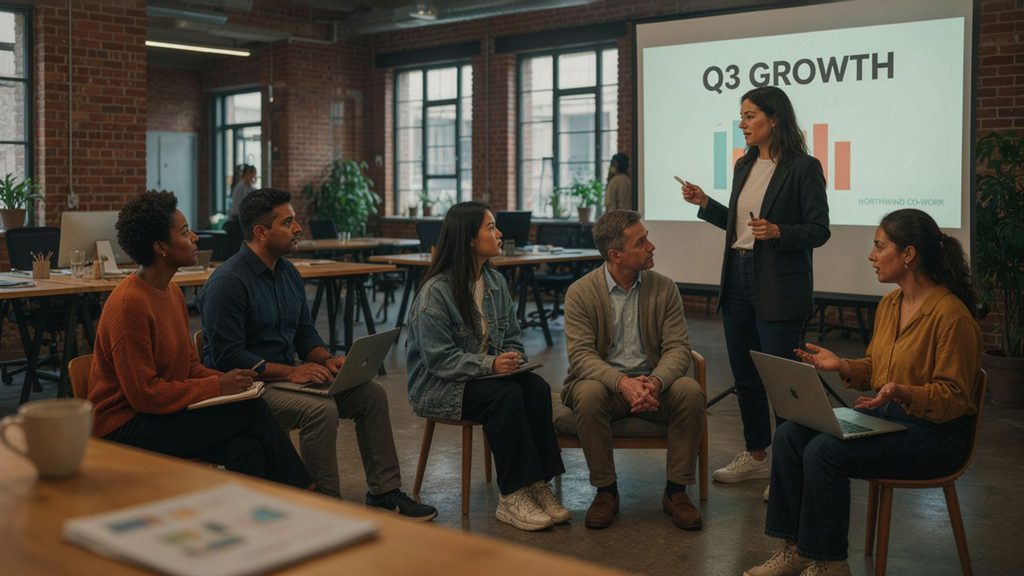 Profissionais em reunião aprendendo sobre reskilling e upskilling.